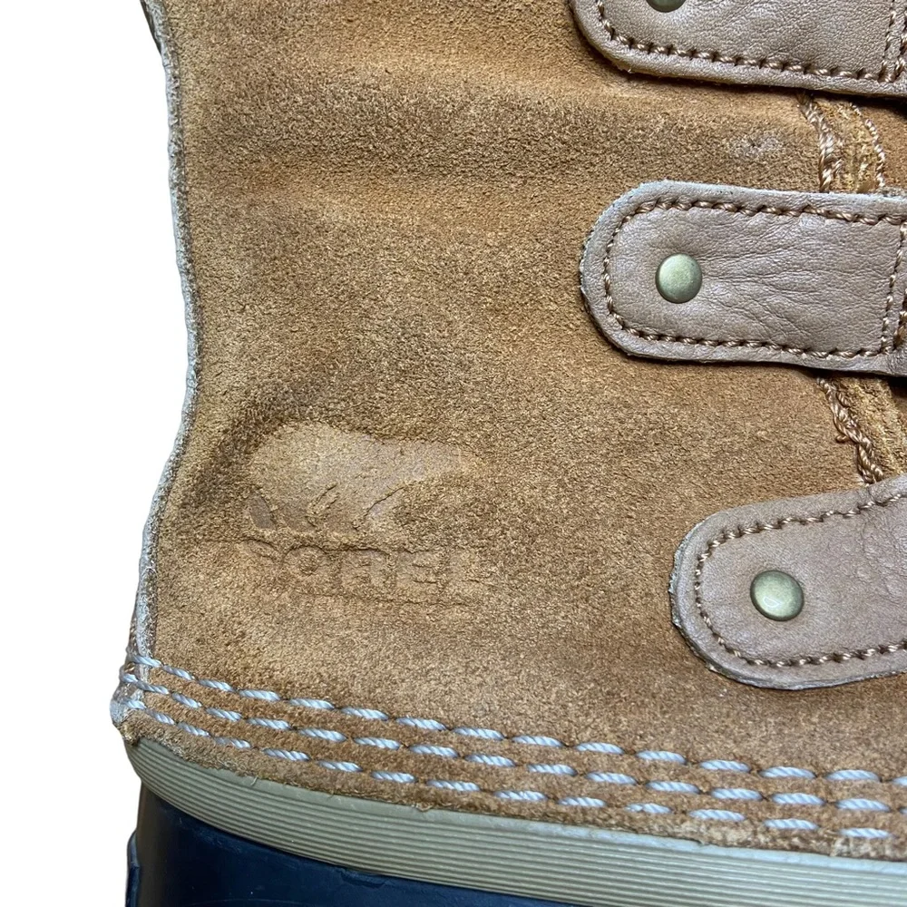 SOREL Joan of Arctic Boots Elk Dark Mountain Leather Winter Tan Womens Size 7